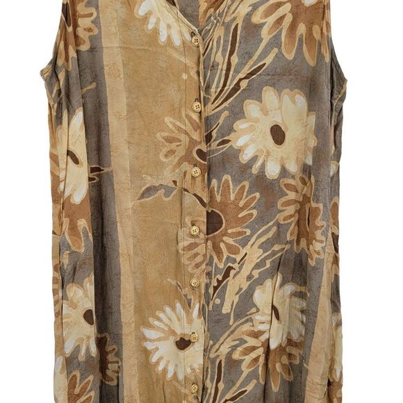 Vtg 80's Womens Jams World Dress Button Down Aline Tank Pockets Botanical Tan XL - Picture 6 of 10
